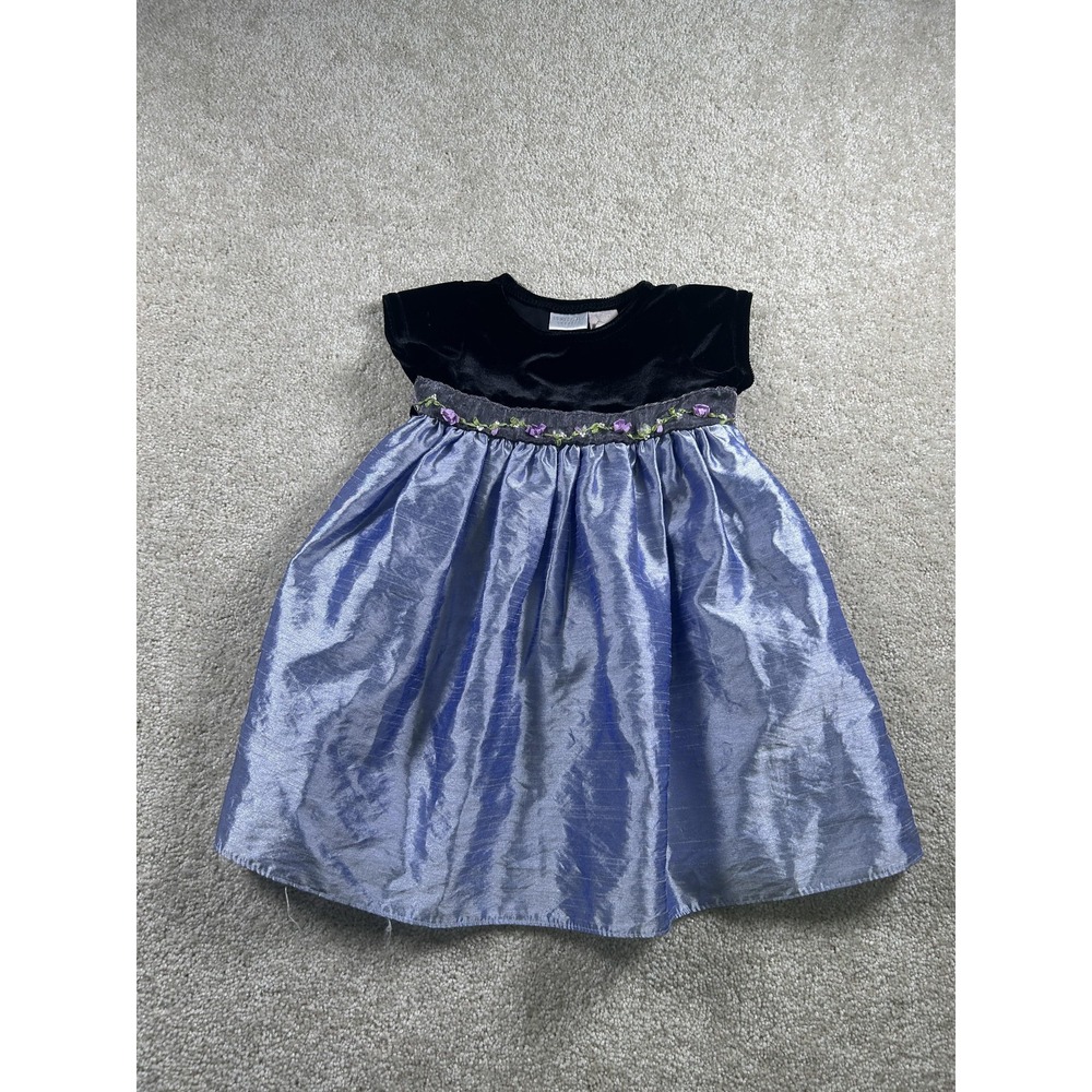Perfectly Dressed Dress Girls 12 Black Purple Velvet‎ Floral Trim Holiday Party